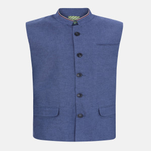 Blue Slim Fit Cotton Waistcoat